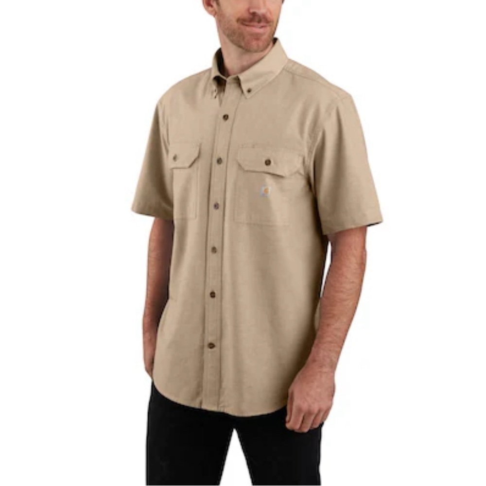 Carhartt 2X Dark Tan Chambray Knit Short Sleeve Button Down Shirt Original Fit